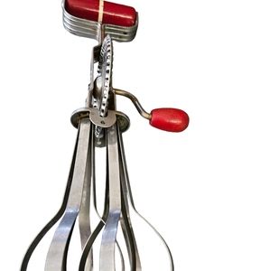 Vintage 1950's Ecko Products Handheld Mixer/Egg BeaterWith Red Wooden Handles